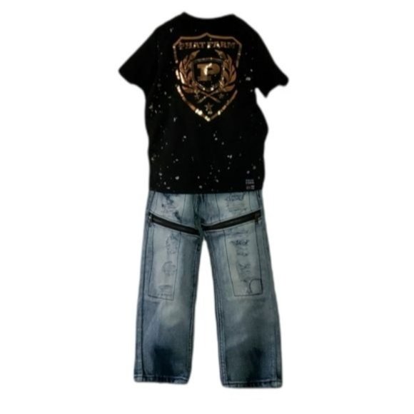 Phat Farm Short Sleeve Sweatshirt Road Narrows Acid Wash Jeans Size 4 T TODDLER - Picture 1 of 11